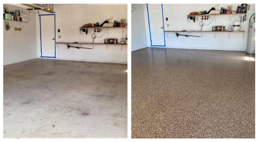 Before and after epoxy floor transformation